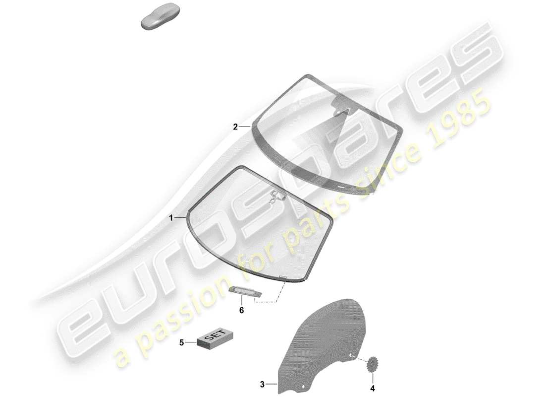 porsche 2020 (718 boxster spyder) windshield glass parts diagram