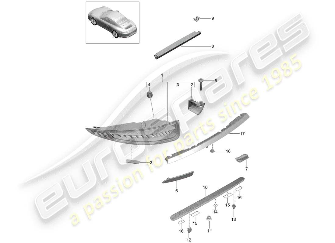 porsche 991 gen. 2 (2017) rear light parts diagram