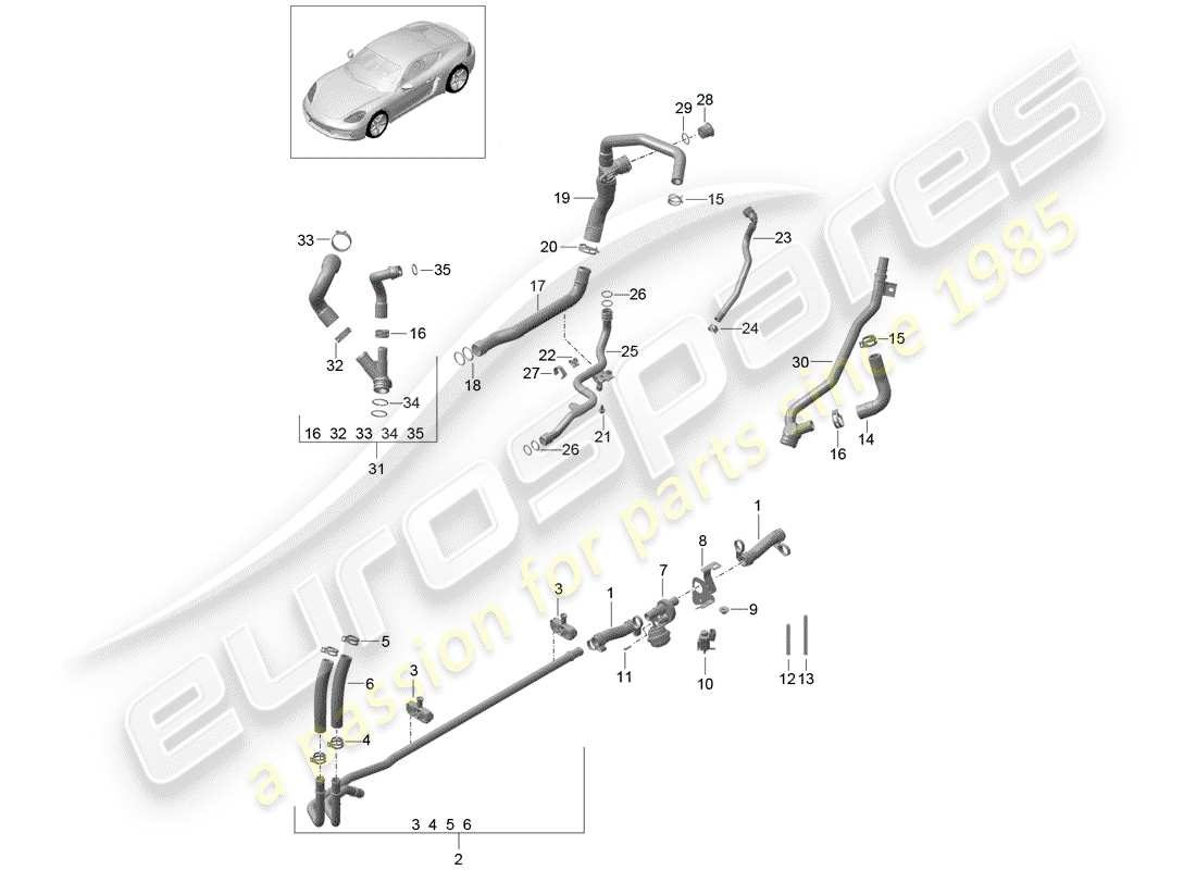 porsche 2017 (718 cayman) water cooling part diagram