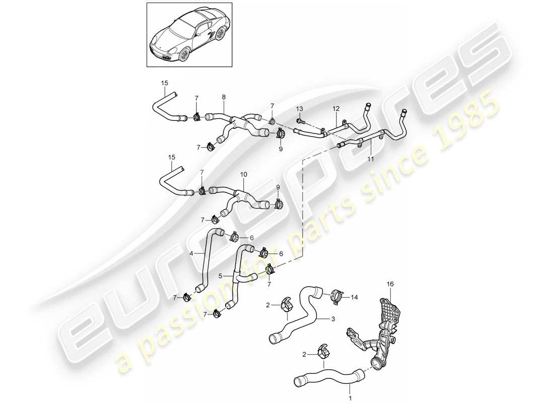 porsche 2007 (987 cayman) water cooling 1 part diagram