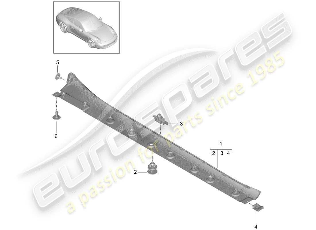 porsche 2012 (991-1) side member trim part diagram