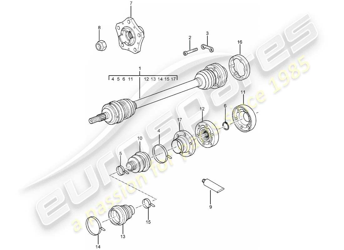 porsche 2001 (996 turbo / gt2) drive shaft - wheel hub part diagram