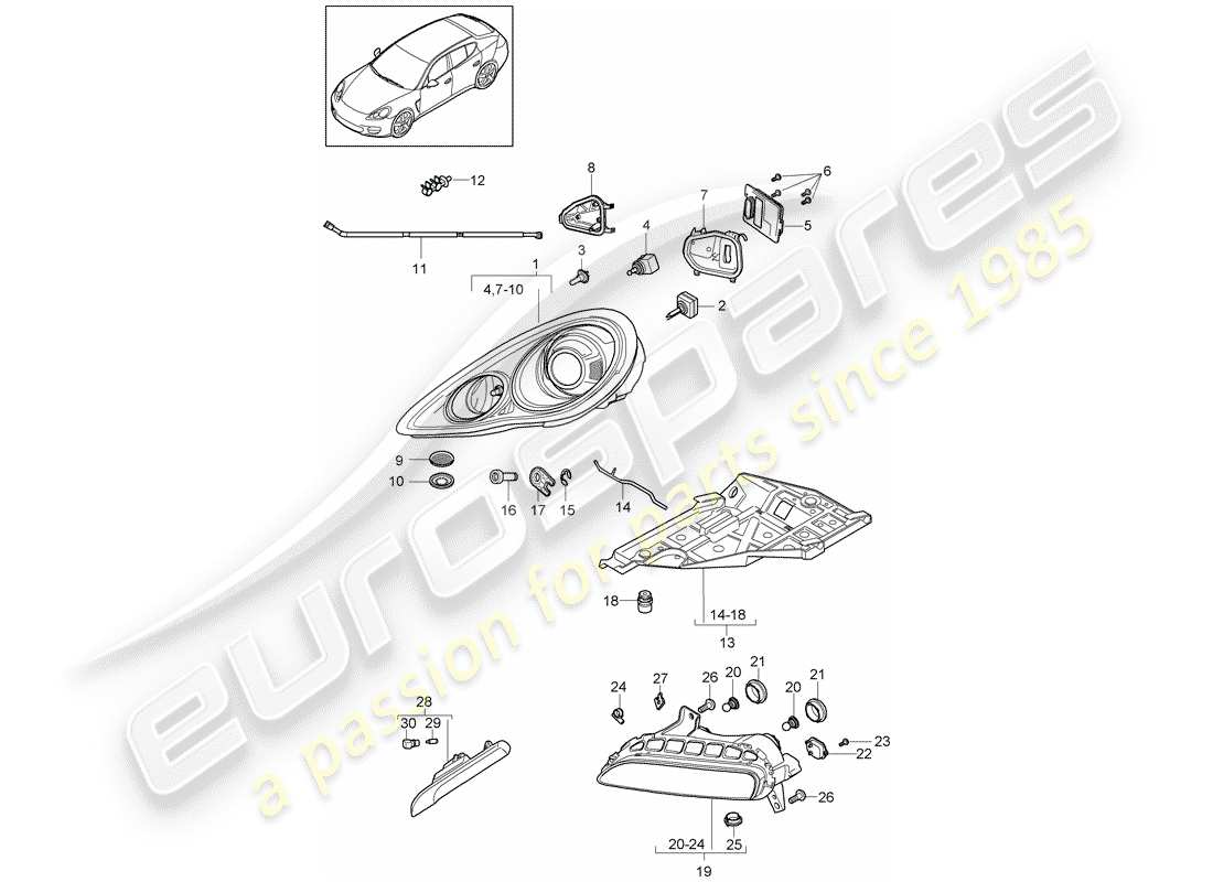 porsche 2016 (panamera 970) headlamp part diagram
