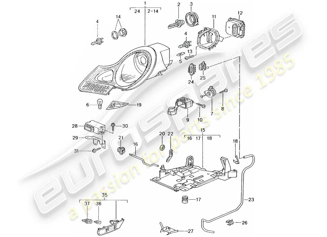 porsche 1999 (986 boxster) headlamp - turn signal repeater - d - mj 1999>> part diagram
