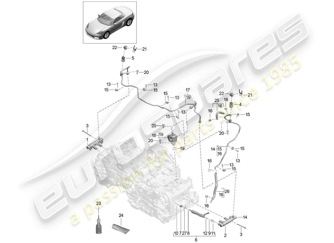 porsche 2020 (718 boxster) fuel collection pipe part diagram