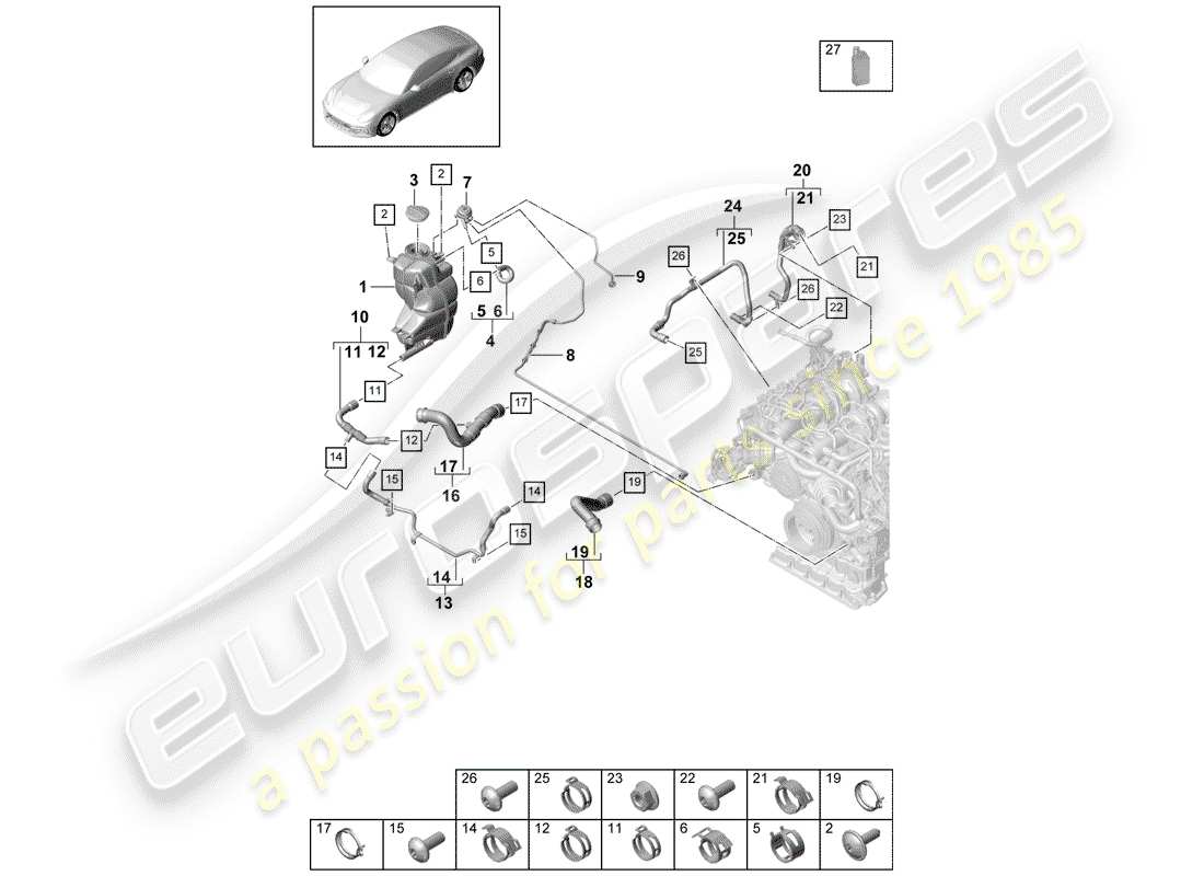 porsche 2019 (panamera 971-1) water cooling part diagram