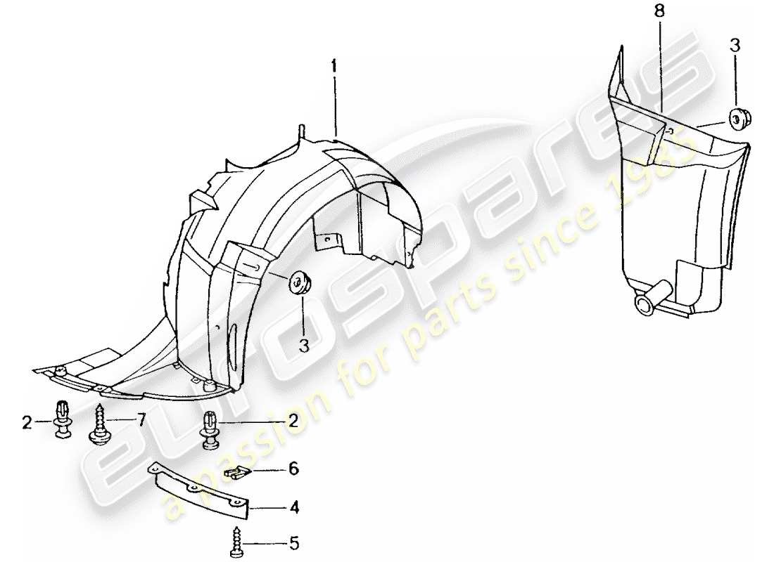 porsche boxster 986 (1997) trim - wheel housing part diagram