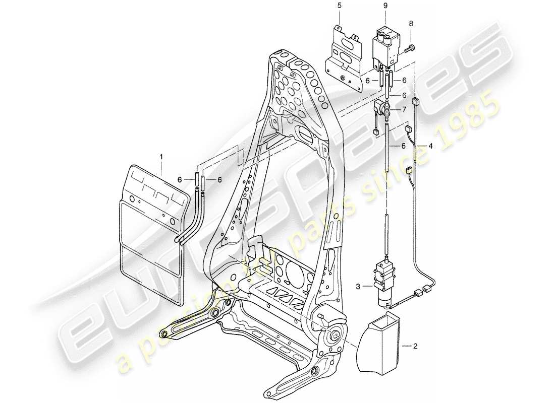 porsche 996 t/gt2 (2001) lumbar support parts diagram