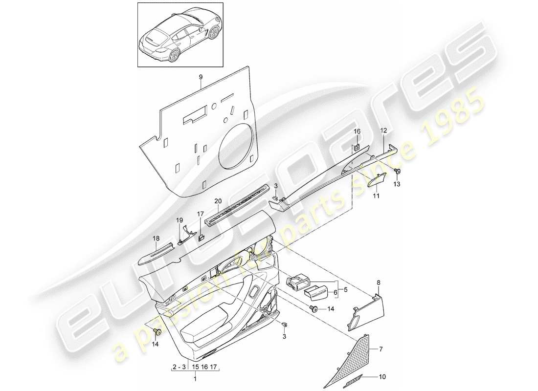 porsche panamera 970 (2016) door panel part diagram