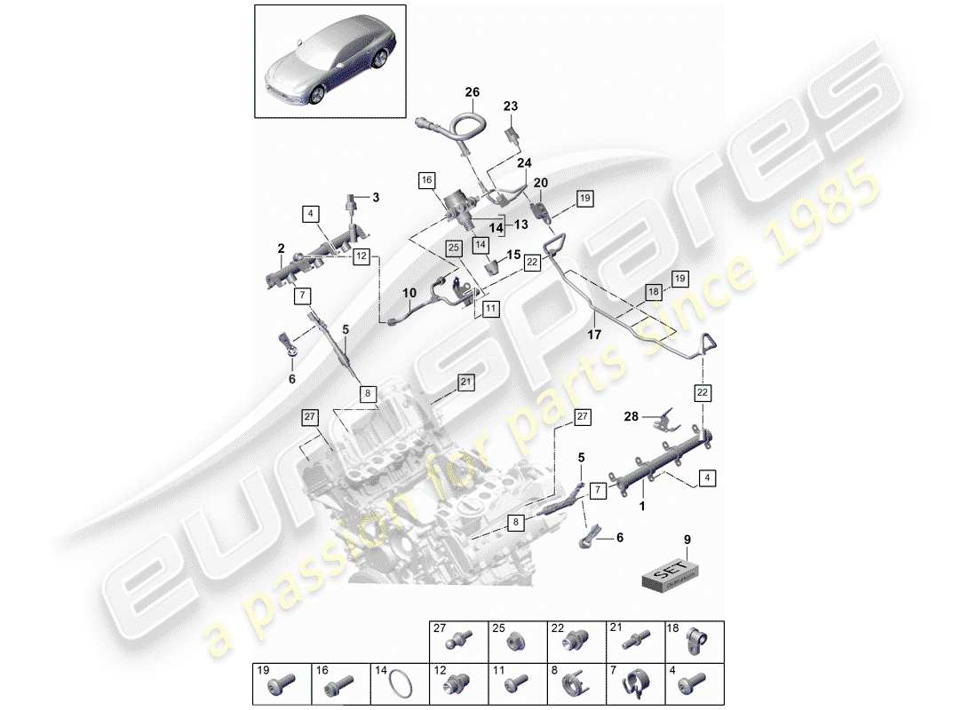 porsche 2019 (panamera 971-1) fuel collection pipe part diagram