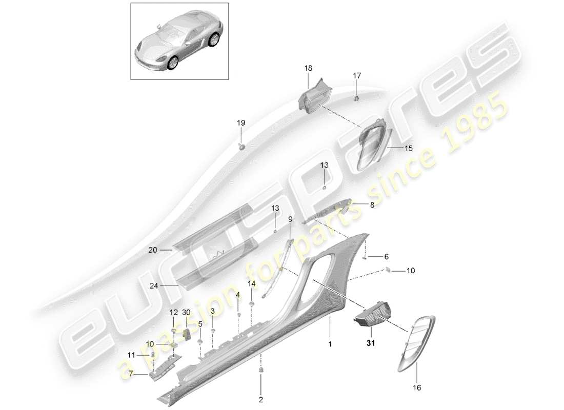 porsche 2020 (718 cayman) side member trim part diagram