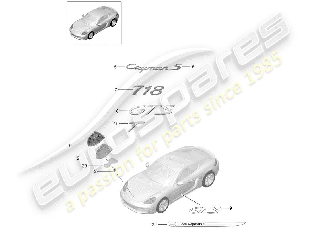 porsche 2019 (718 cayman) moldings part diagram