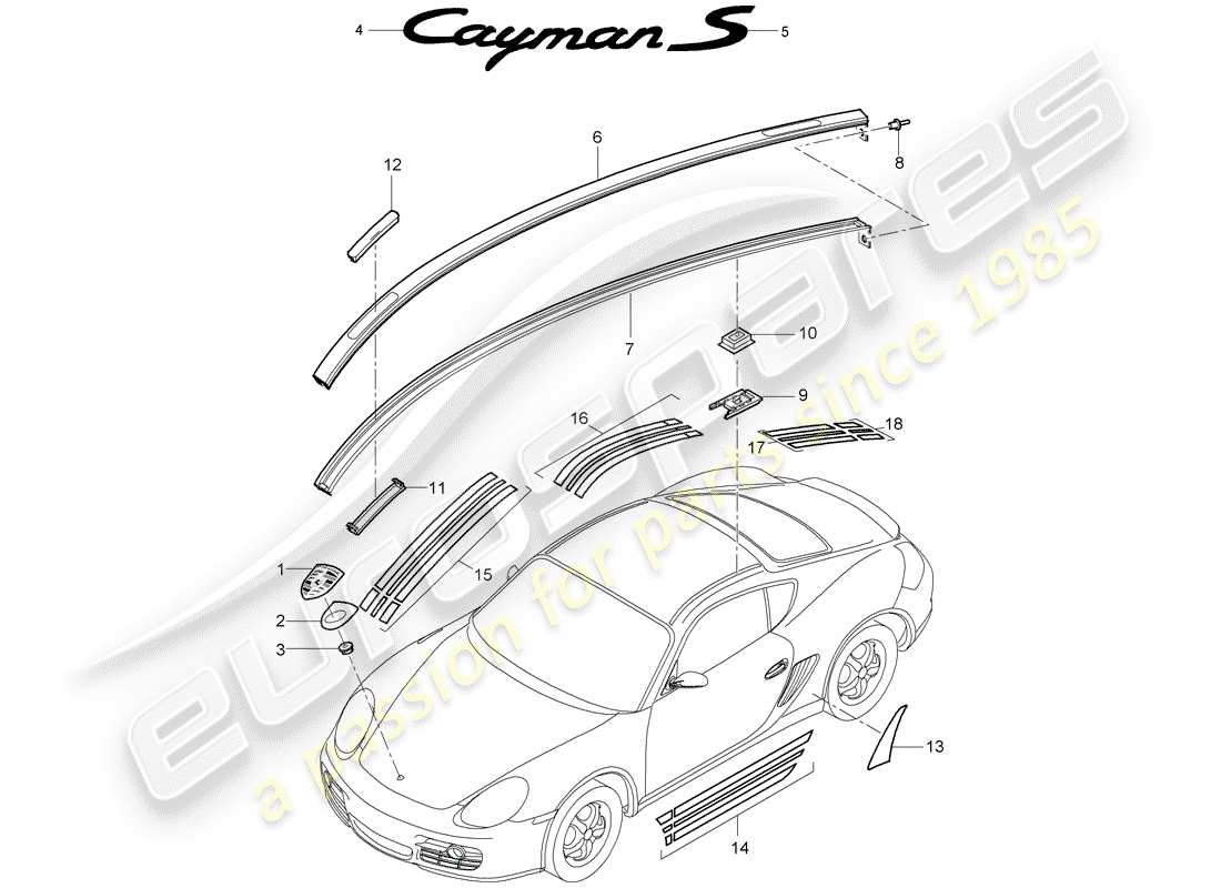 porsche cayman 987 (2007) nameplates part diagram