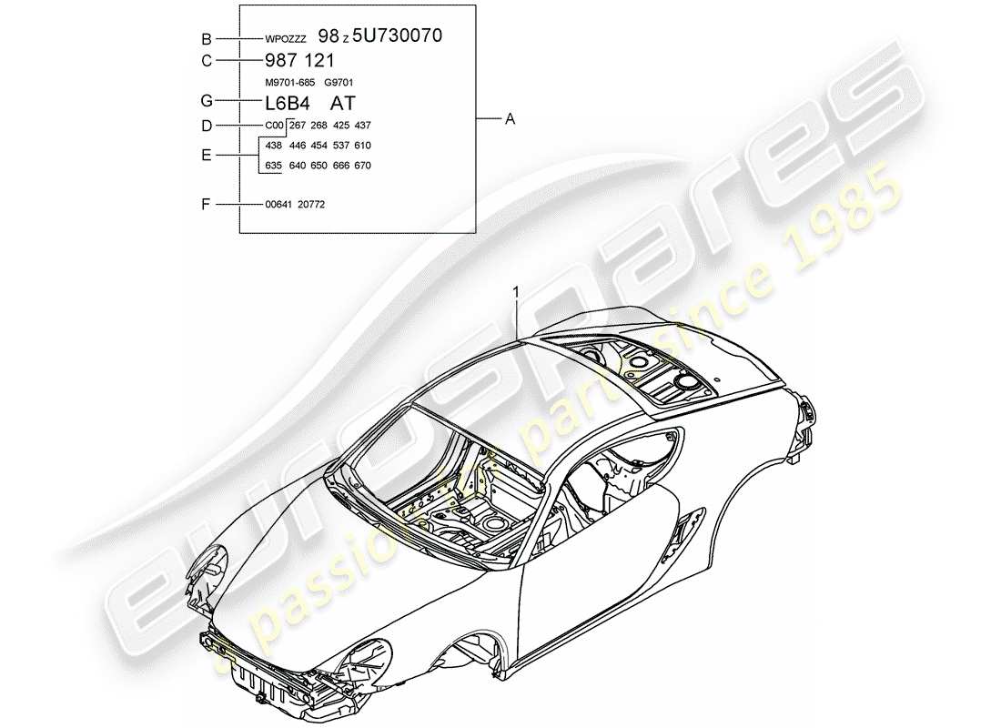 porsche 2007 (987 cayman) car body part diagram