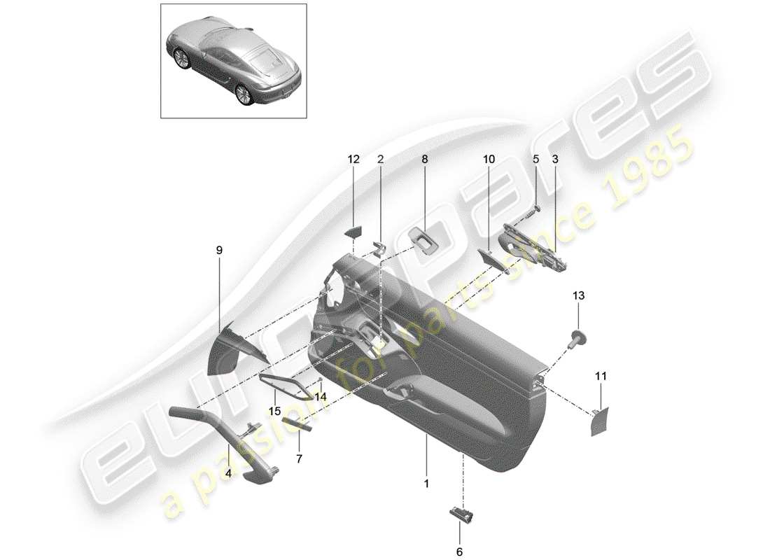 porsche cayman 981 (2014) door panel parts diagram