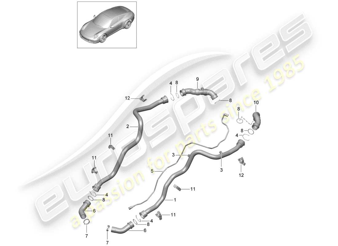 porsche 2012 (991-1) water cooling 1 part diagram