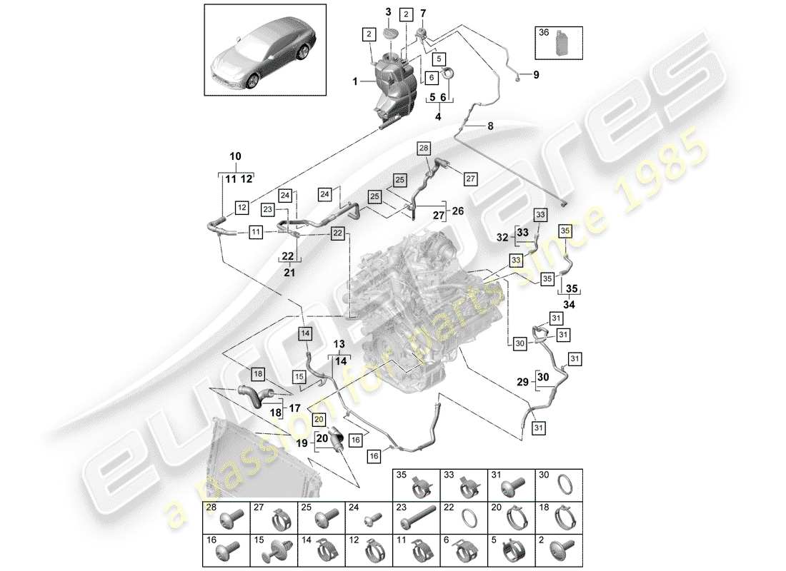 porsche 2017 (panamera 971-1) water cooling part diagram