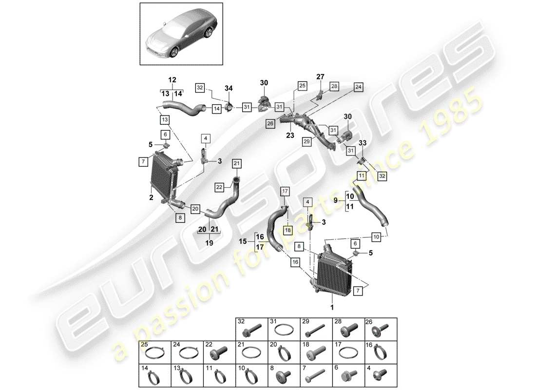 porsche 2018 (panamera 971-1) charge air cooler part diagram