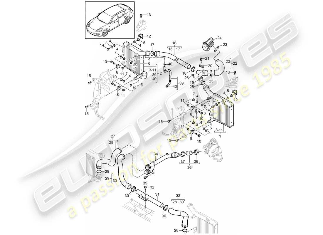 porsche 2011 (panamera 970) charge air cooler part diagram