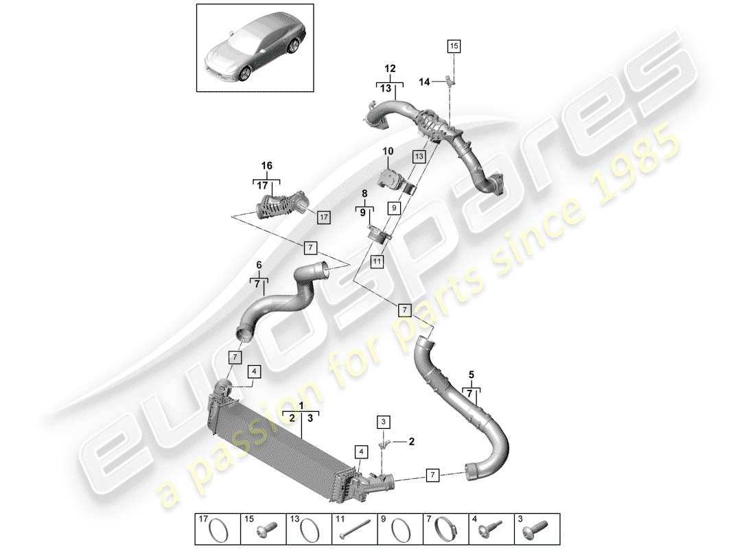 porsche 2017 (panamera 971-1) charge air cooler part diagram