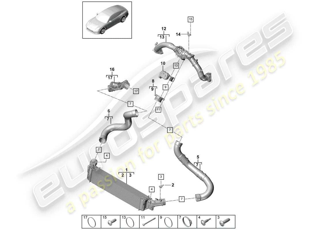 porsche panamera 971 (2017) charge air cooler part diagram