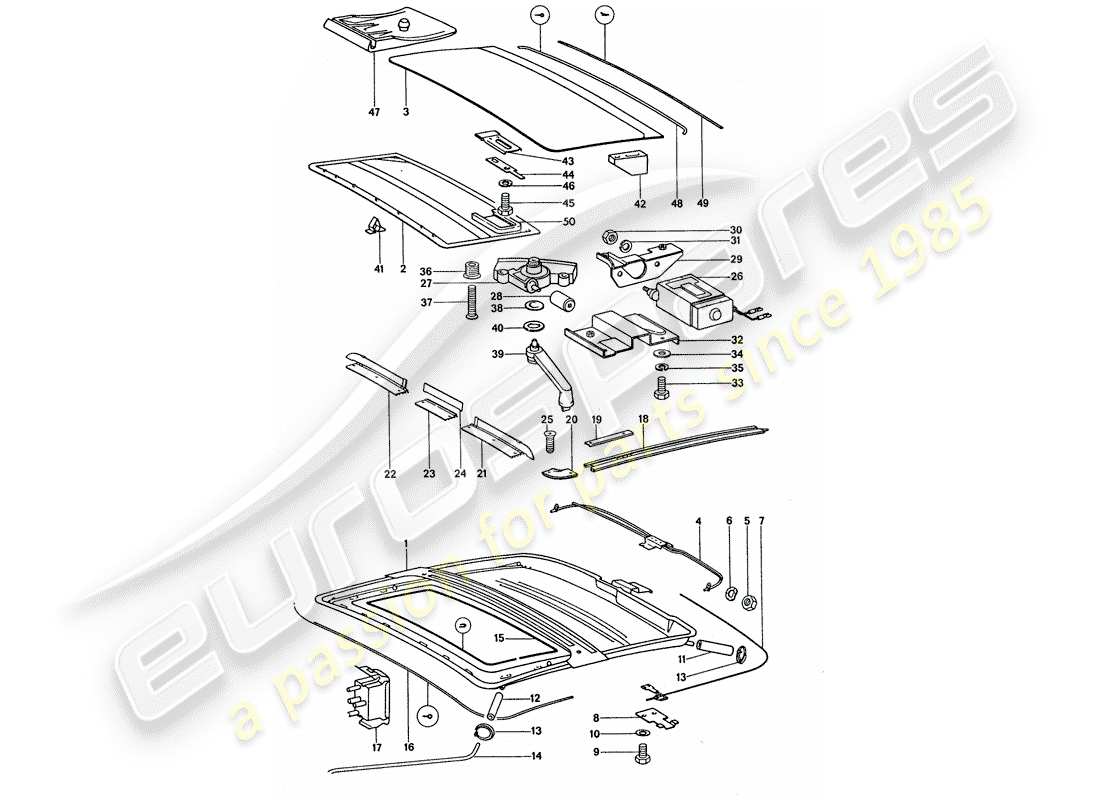 porsche 911 turbo (1977) sliding/tilting roof - electric part diagram
