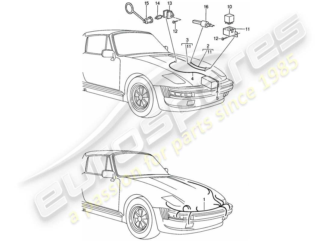porsche 911 (1989) special model - flatnose design - wiring harnesses - relay part diagram