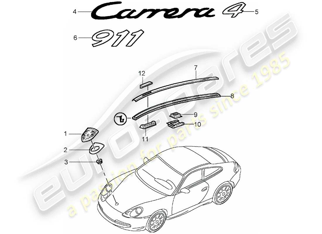 porsche 2004 (996) nameplates - moldings part diagram