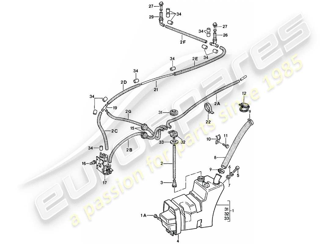 porsche 1979 (911) windshield washer unit parts diagram