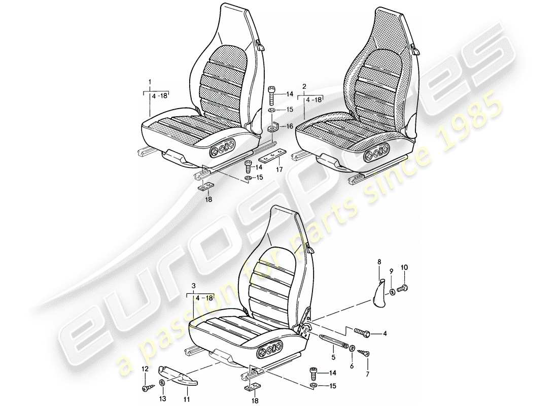 porsche 911 (1989) seat - complete part diagram