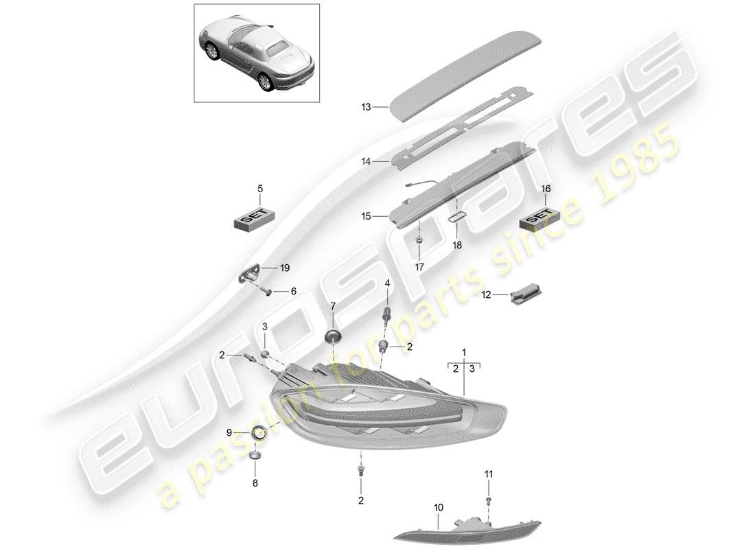 porsche 2017 (718 boxster) rear light part diagram