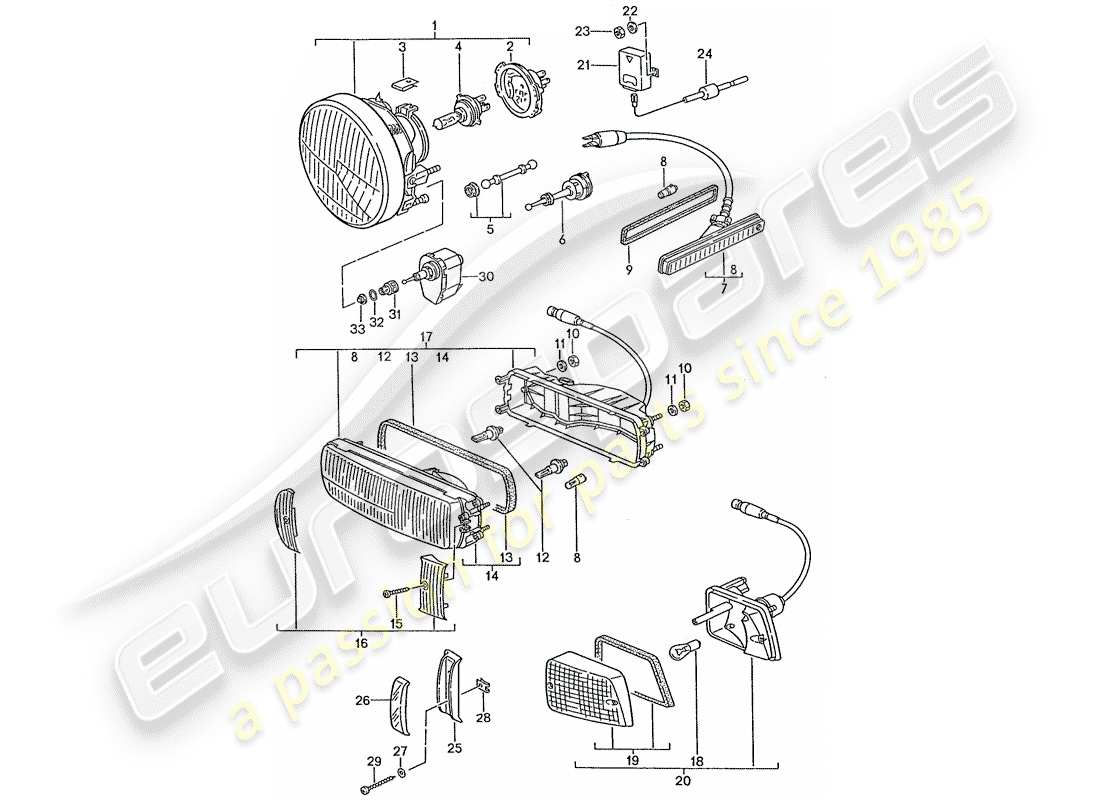 porsche 1990 (928) headlamp - turn signal part diagram