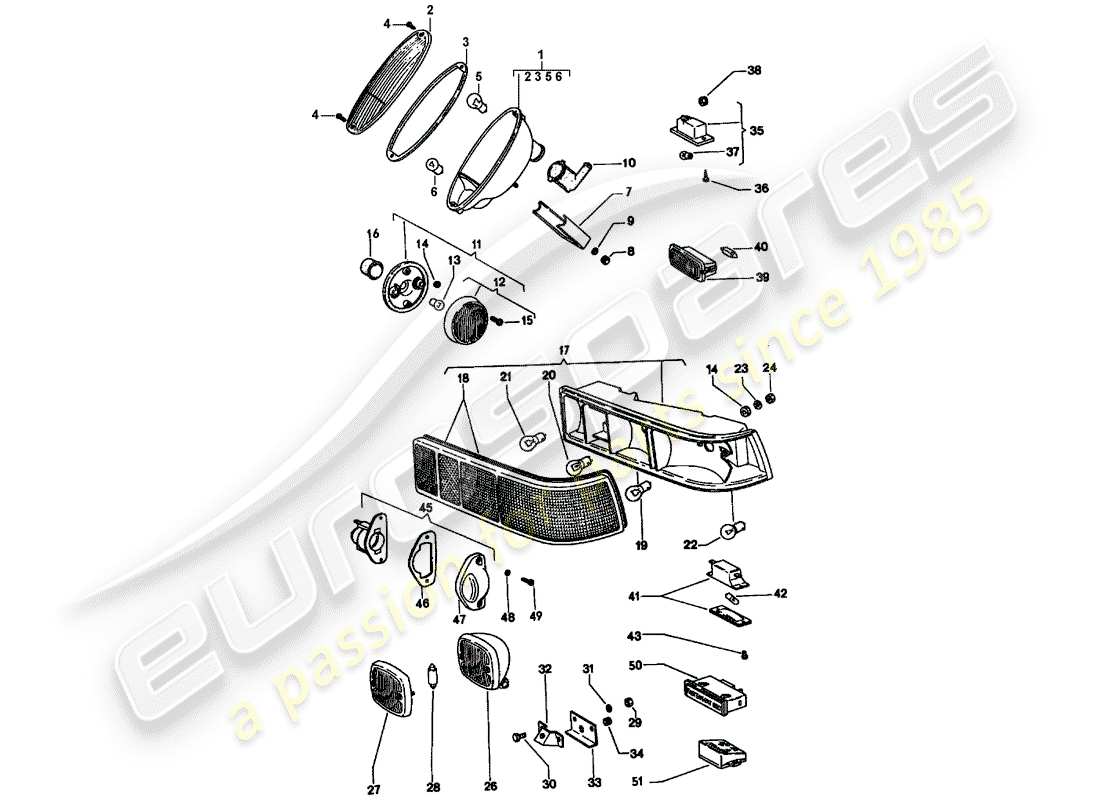 porsche 1975 (914) taillight part diagram