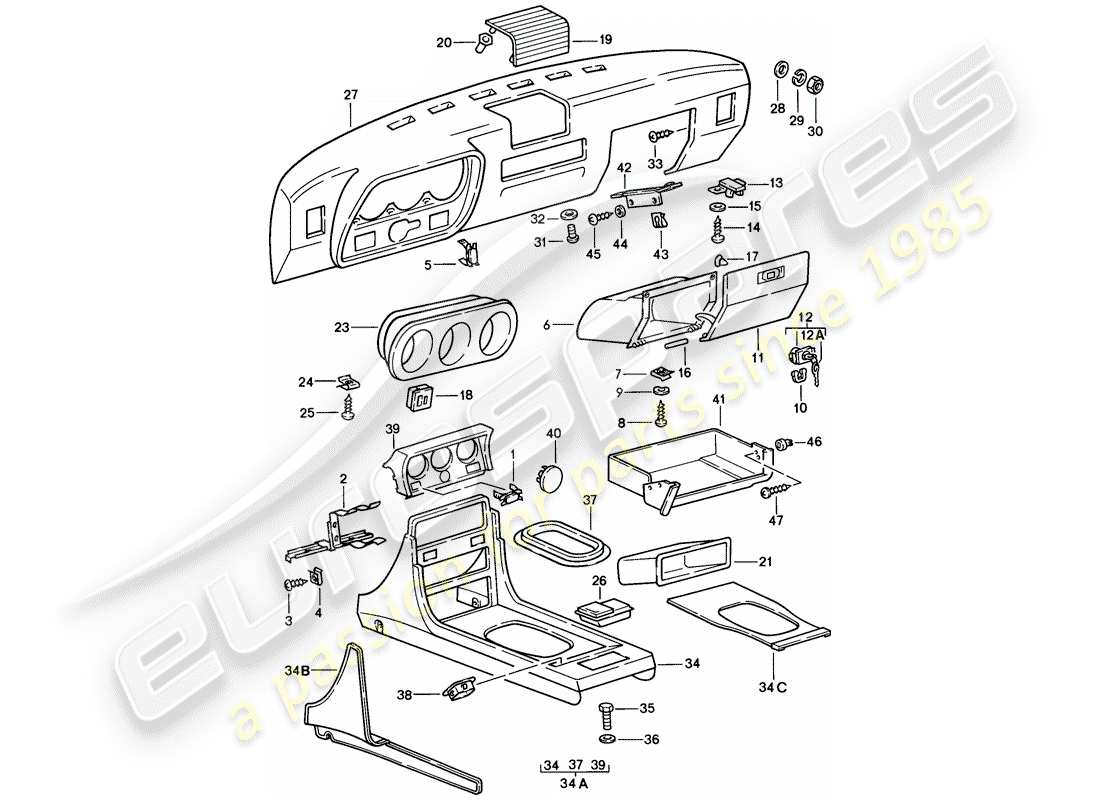 porsche 1978 (924) dashboard part diagram