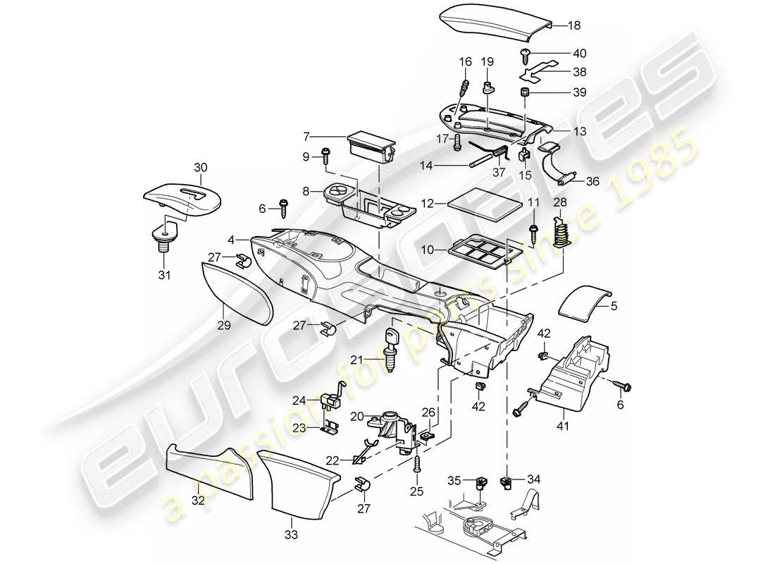 porsche 2001 (996) center console part diagram
