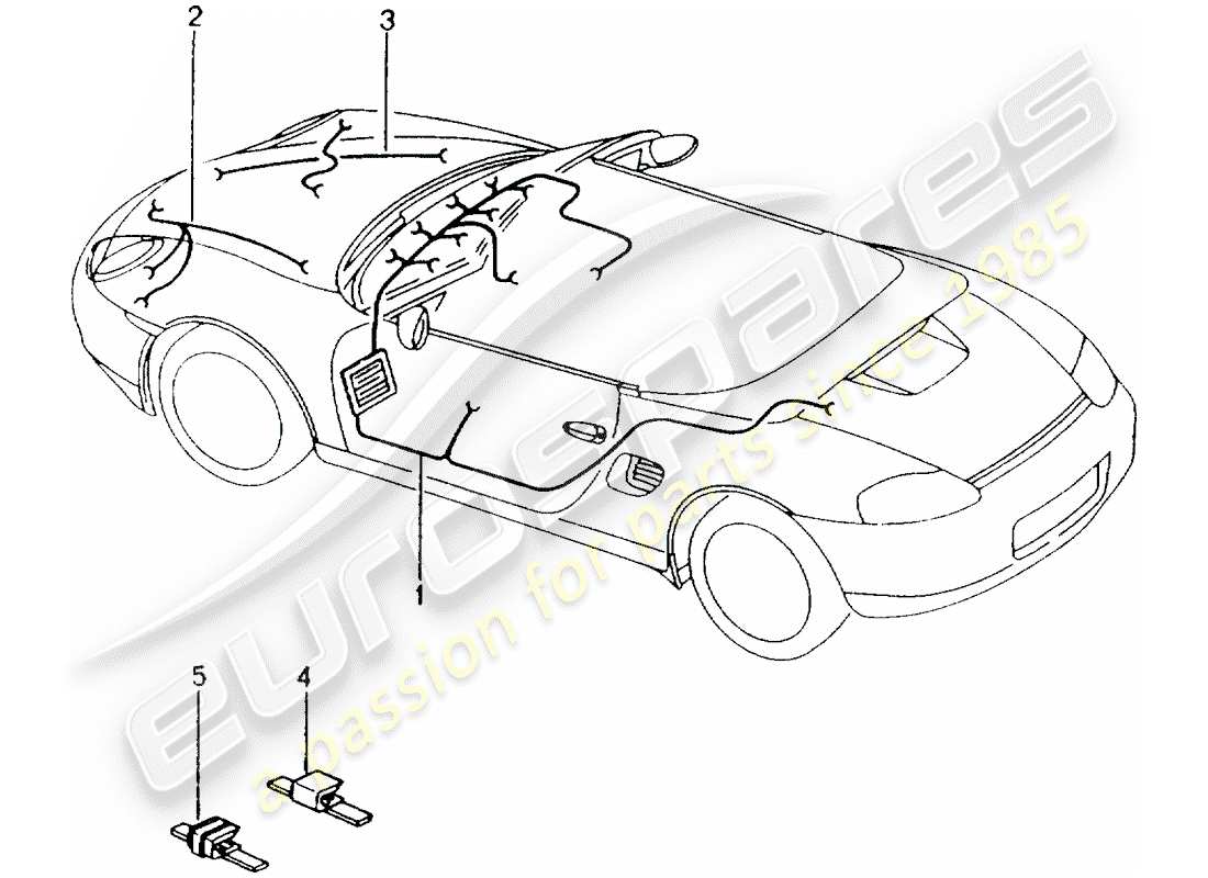 porsche boxster 986 (1997) wiring harnesses - passenger compartment - glove box - front end - repair kit - anti-locking brake syst. -abs- - brake pad wear indicator - front axle part diagram