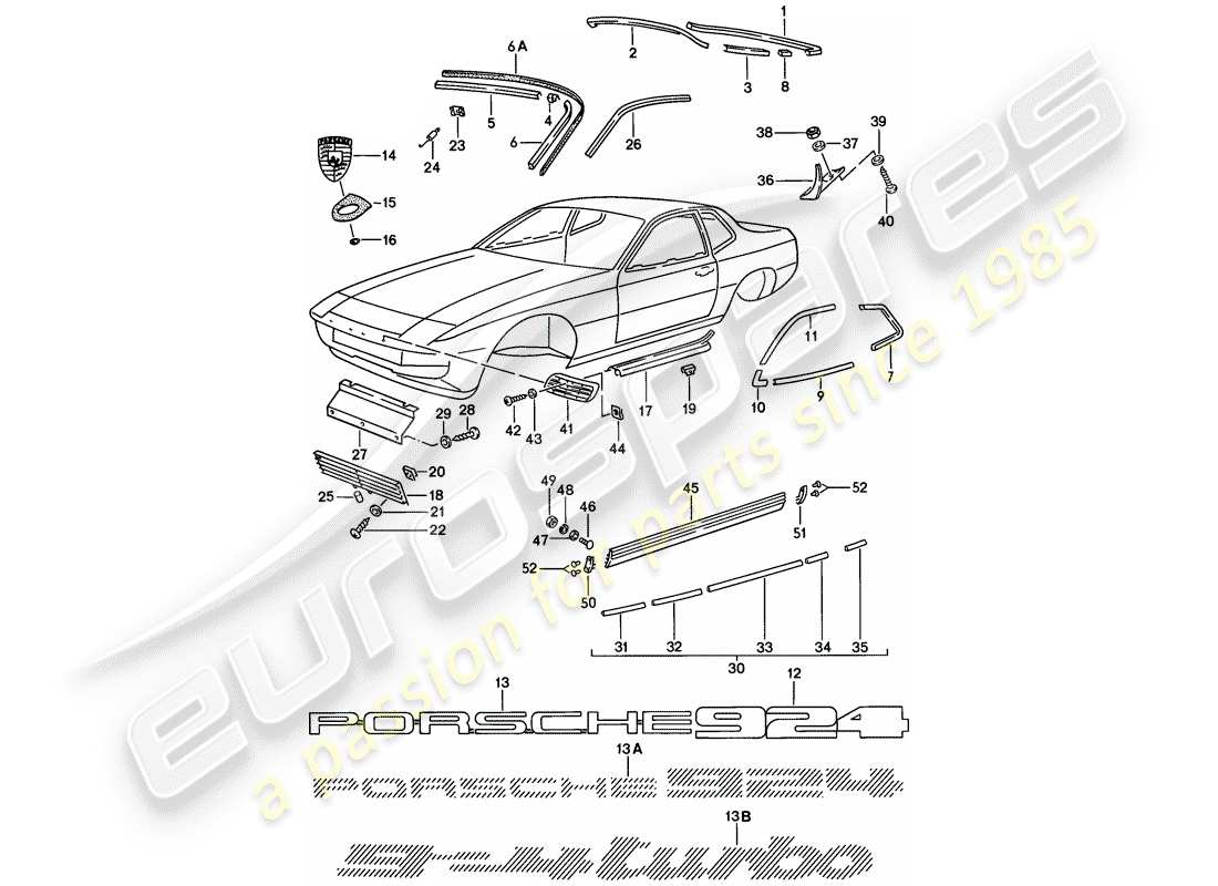 porsche 1977 (924) decorative frame - nameplates part diagram