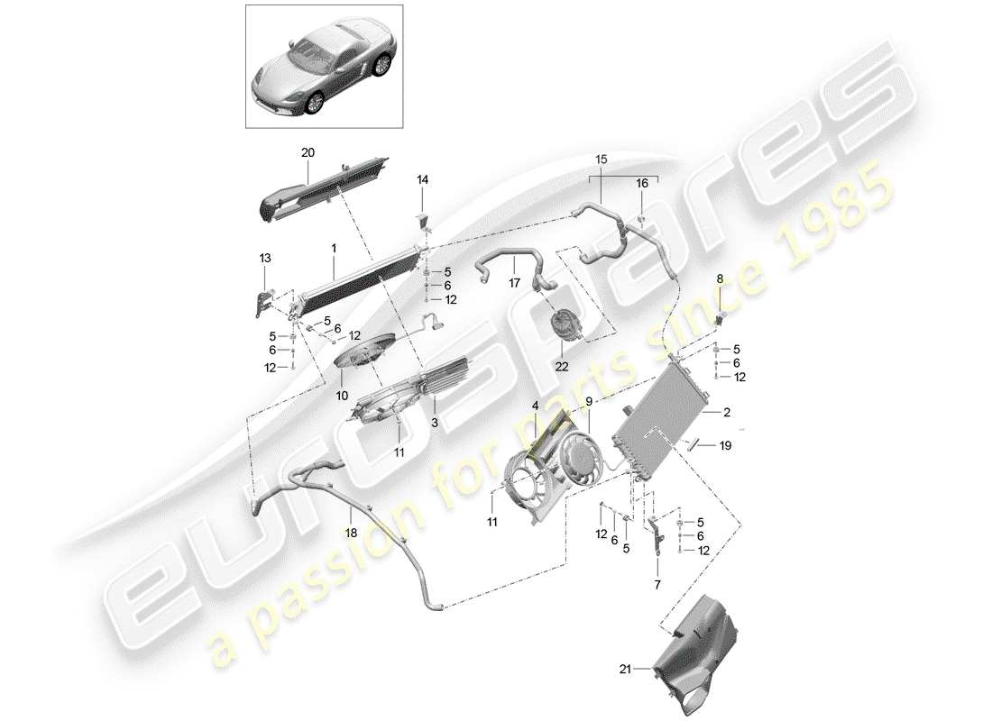 porsche 2020 (718 boxster) water cooling part diagram