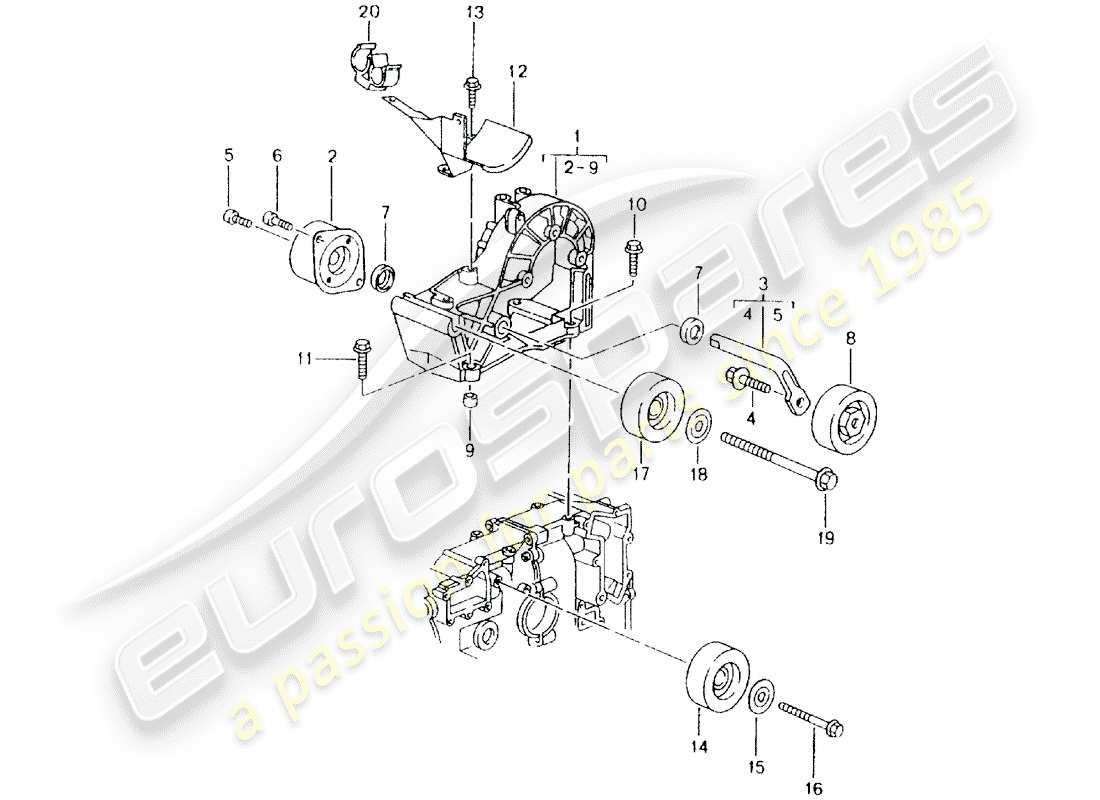 porsche 2002 (986 boxster) belt tensioning damper - relay roller - bracket part diagram