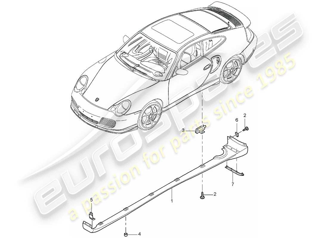 porsche 2002 (996 turbo / gt2) trim cover - sill - single parts part diagram