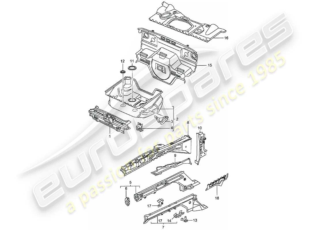 porsche 2001 (986 boxster) front end - single parts parts diagram