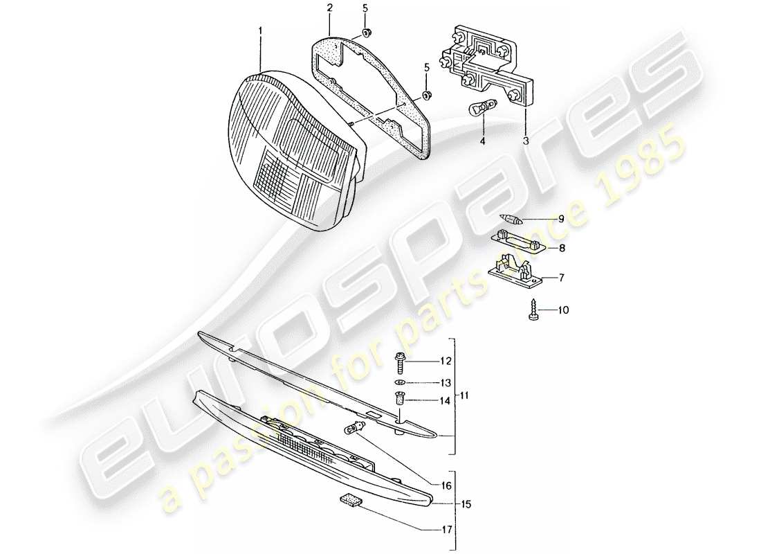 porsche boxster 986 (2003) rear light - license plate light - additional brake light part diagram