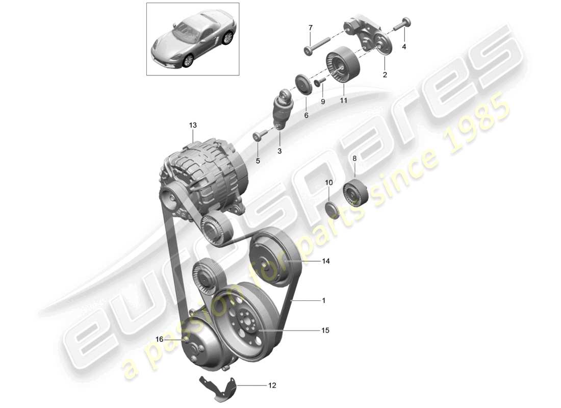 porsche 2020 (718 boxster) belt tensioner damper v-belt parts diagram