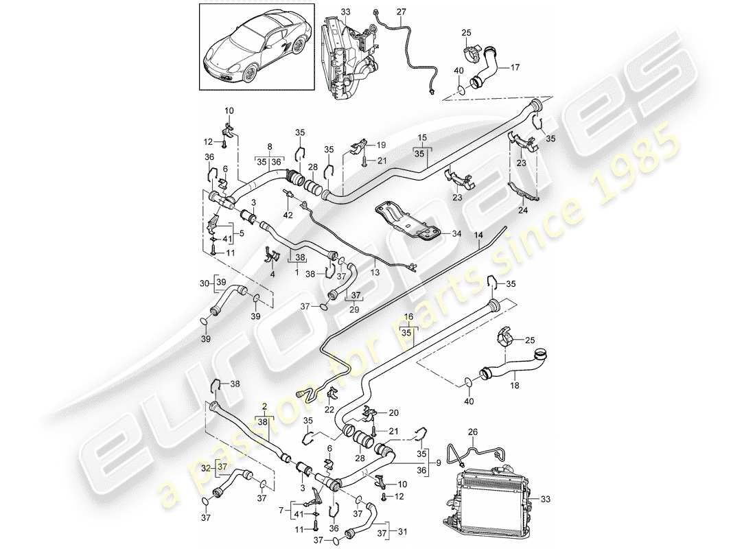 porsche 2012 (987 cayman) water cooling 2 part diagram