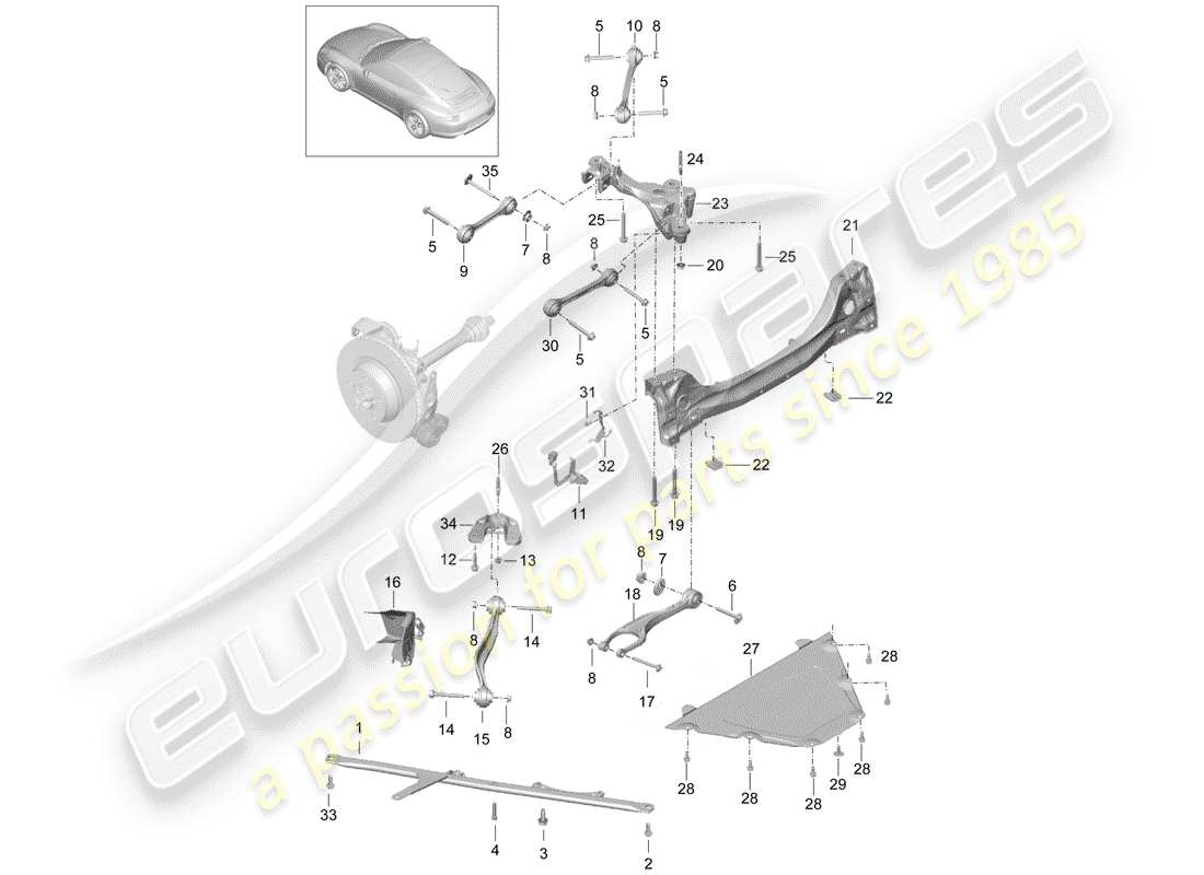 porsche 991 (2016) rear axle part diagram