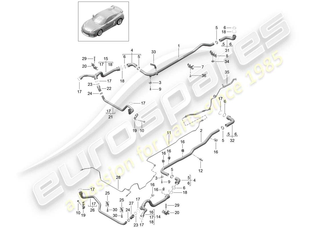 porsche 2016 (981 cayman gt4) water cooling 1 part diagram