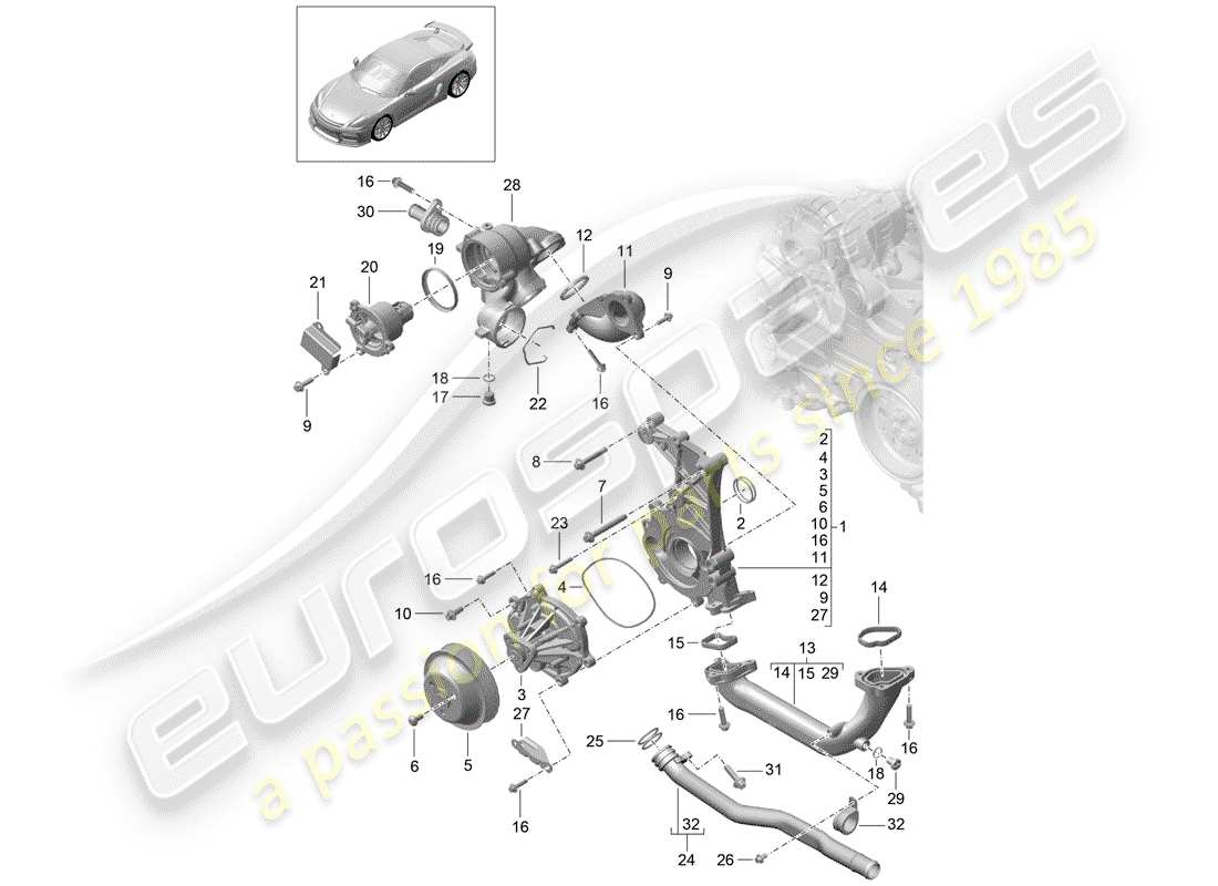 porsche 2016 (981 cayman gt4) water pump part diagram