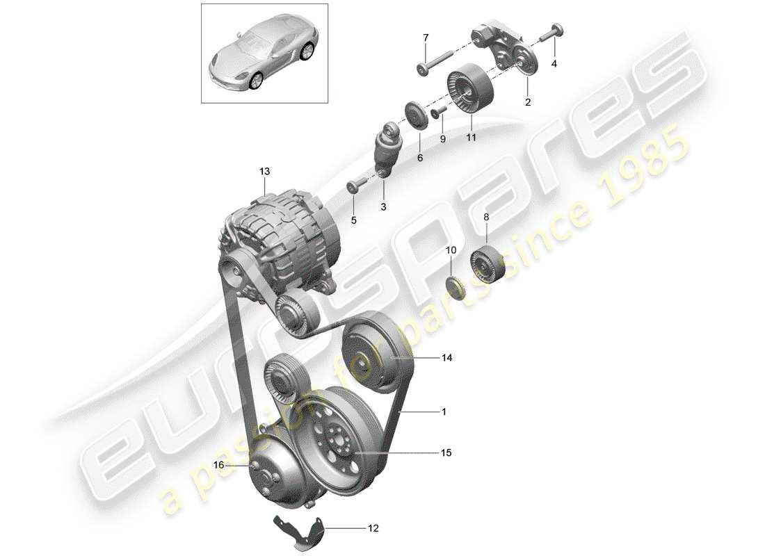 porsche 2017 (718 cayman) belt tensioning damper part diagram