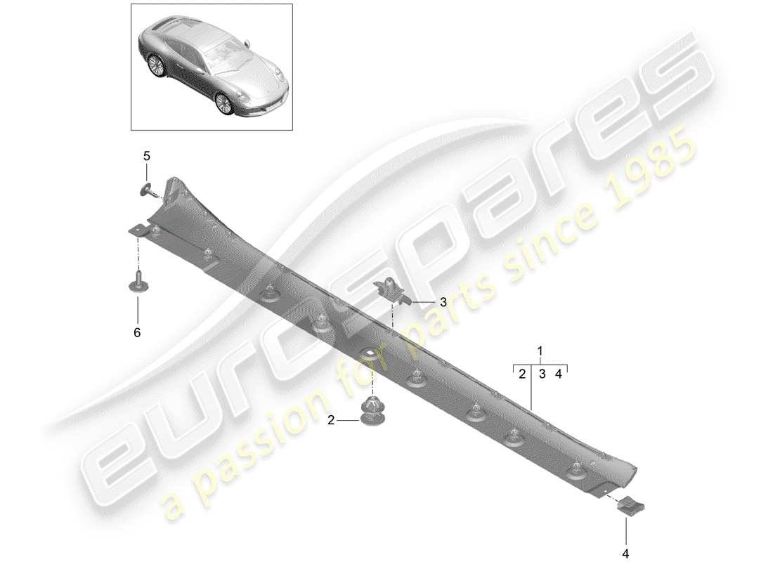 porsche 2017 (991-2) side member trim part diagram