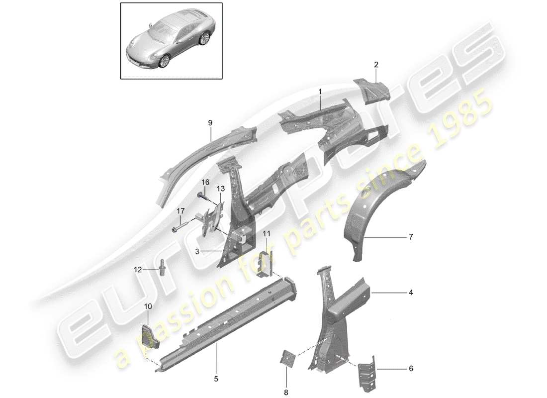 porsche 2017 (991-2) side panel part diagram